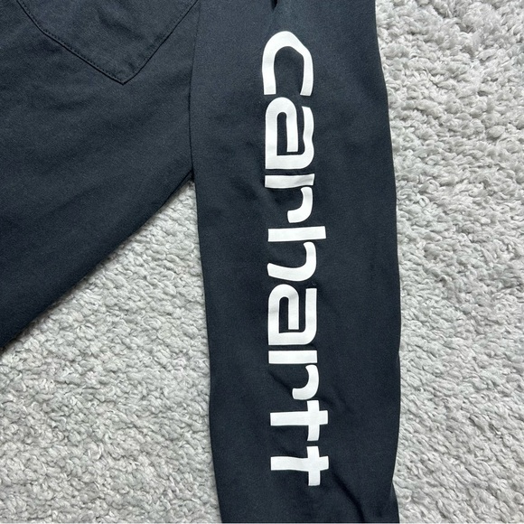 Carhartt Shirt Girls Large Crewneck Long Sleeve Chest Pocket Sleeve Spellout - Picture 3 of 5